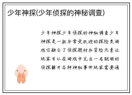 少年神探(少年侦探的神秘调查)